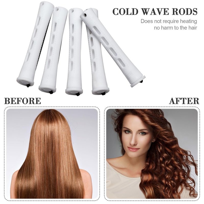 Chuangdi 24 Pcs Hair Perm Rods Plastic Cold Wave Perming Curlers Hair Rollers with Steel Pintail Comb Rat Tail Comb Tools for Hairdressing Styling(White,0.63 Inches)