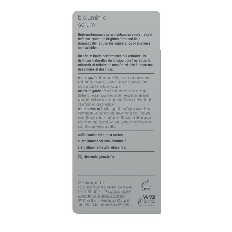 Dermalogica Biolumin-C Serum | Vitamin C Dark Spot Treatment with Peptides & AHA - Brightens & Firms Skin