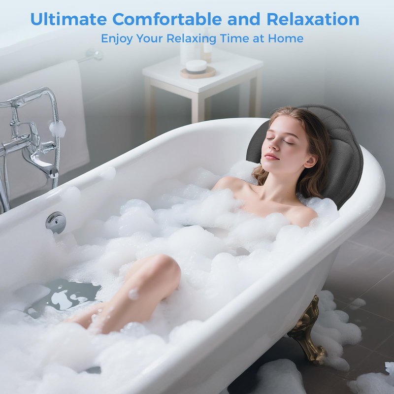 LOOWARTS Full Body Bath Pillow for Tub Ergonomic Bathtub Pillow for Neck and Back Support,4D Mesh Bathtub Cushion with 10 Non-Slip Suction Cups