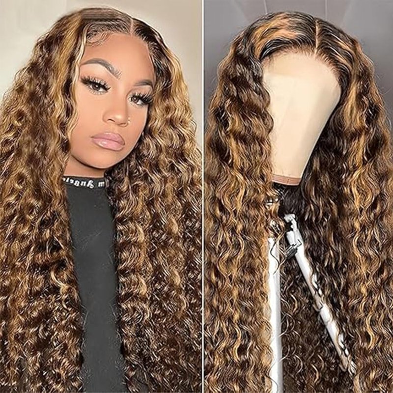 Lagalaga Highlight P4/27 Human Hair Wigs Curly Wave Wigs Human Hair 200% Density Lace Frontal Wig 4x4 Deep Wave Wigs Human Hair Pre Plucked For Black Women