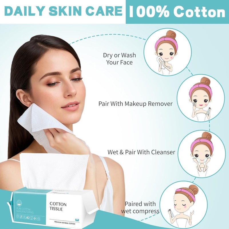 Disposable Face Towels - 600 Count Soft Cotton Facial Wipes for Skin Care & Makeup Removal | Multi-Purpose Cleansing