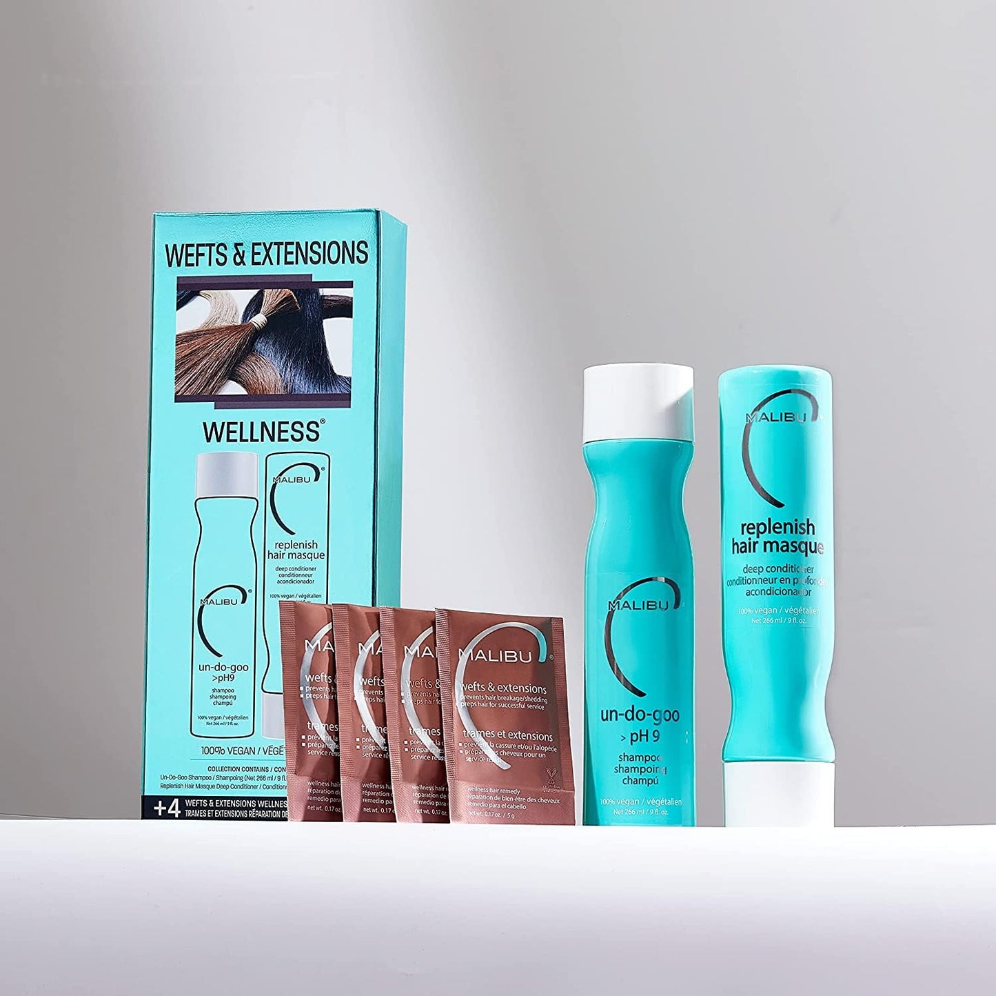 Malibu C Wefts & Extensions - Contains 2 Hair Remedy Packets - Removes Build Up + Prevents Hair Breakage - Hydrating Care for Preventing - Restores health and prevents damage