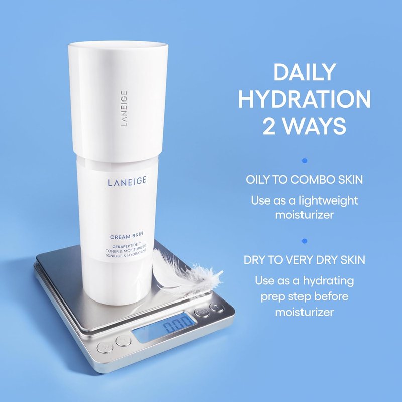 Laneige Cream Skin Toner - Lightweight Refillable Korean Milky Toner with Ceramide & Peptide for Hydration & Firming | 6.76 Fl Oz