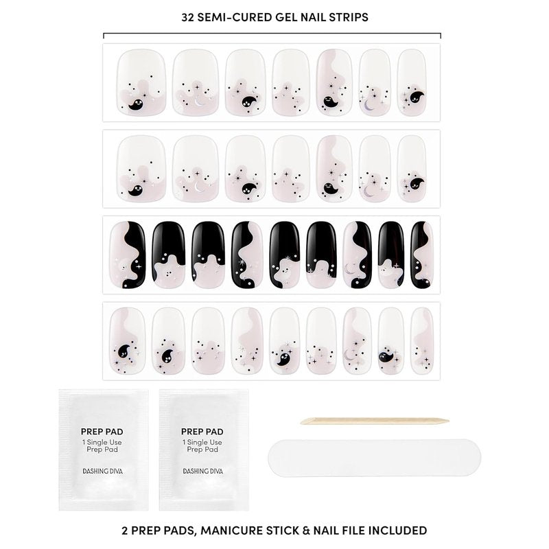 Dashing Diva Glaze Nail Strips - Boo-tastic Semicured Gel Nail Wraps | 34 Salon Quality Strips & Accessories