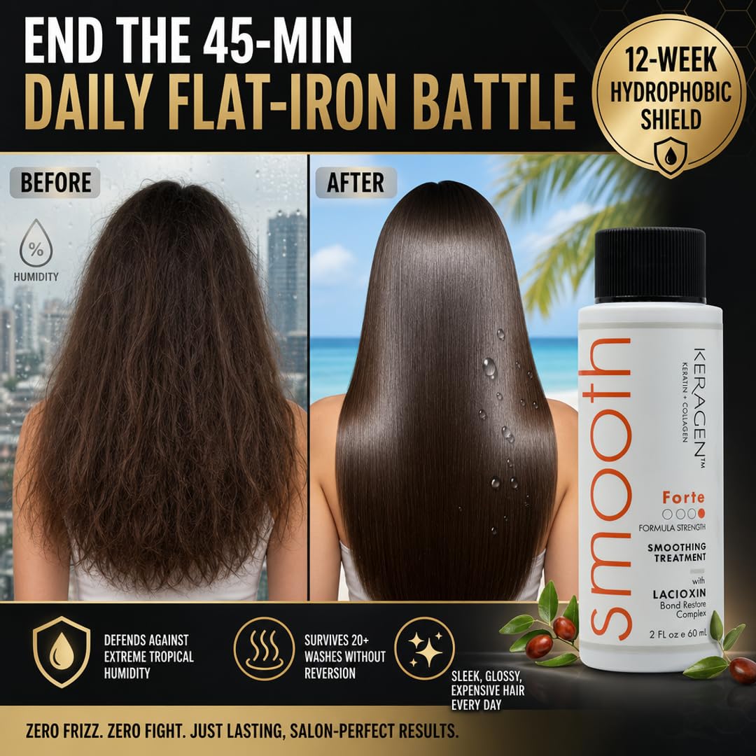 KERAGEN Forte Keratin Smoothing Treatment – Professional Hair Restructuring System for Coarse & Resistant Hair | Formaldehyde Formula, Dimethicone Crosspolymer Seal | Lasts 20+ Washes | 2 oz