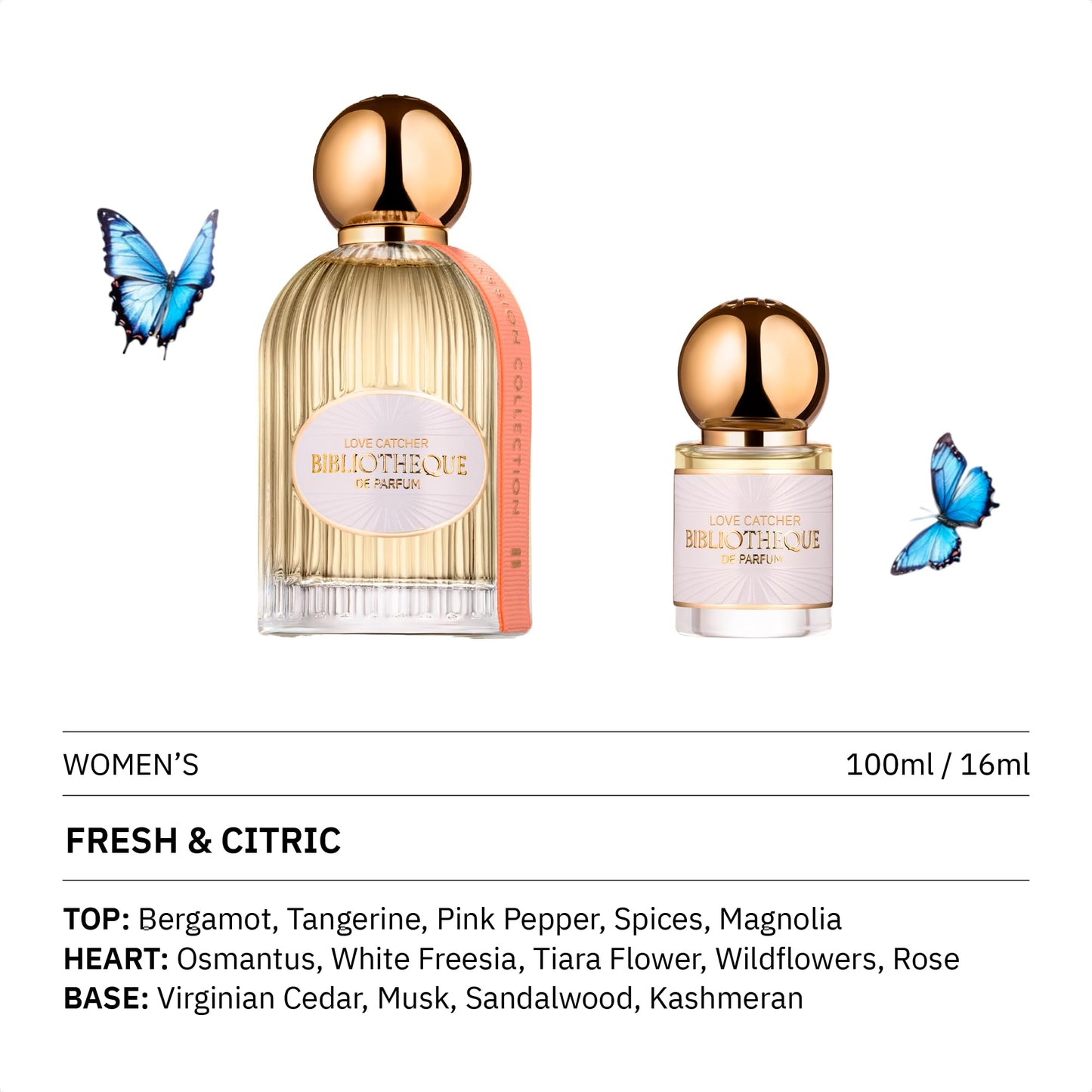 Bibliotheque de Parfum Love Catcher Eau de Parfum Spray - Fresh Citrus Perfume for Women - Long Lasting Fragrance with Notes of Magnolia, Tangerine, Pink Pepper, Bergamot & Musk - 0.54 Ounce