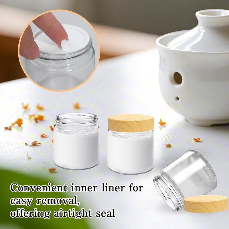 Glass Jars with Lids - 25 Pcs 4 Oz Airtight Reusable Containers for Travel & Cosmetics | Round Plastic Woodgrain