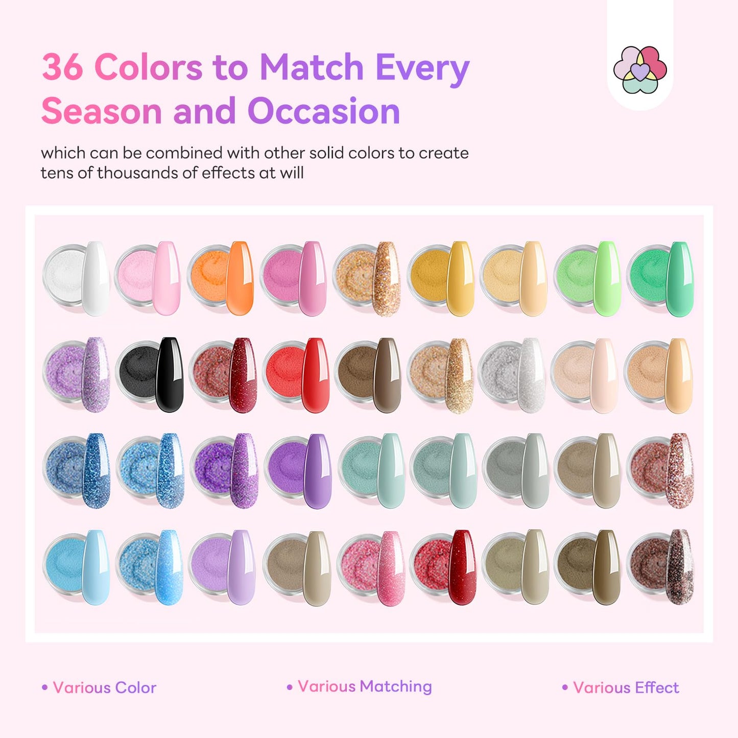 SAVILAND Color Artistry Acrylic Powder Set 36 Colors: Creative Palette Keratin Acrylic Nail Powder Pink Nude Yellow White Nail Powders Kit For Extension Carving DIY Manicure 10g