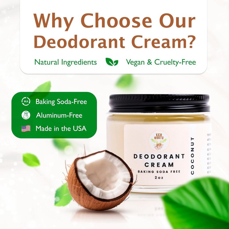 Natural Deodorant Cream for Women & Men - Organic, Aluminum-Free, Vegan | Coconut Scent, Baking Soda Free