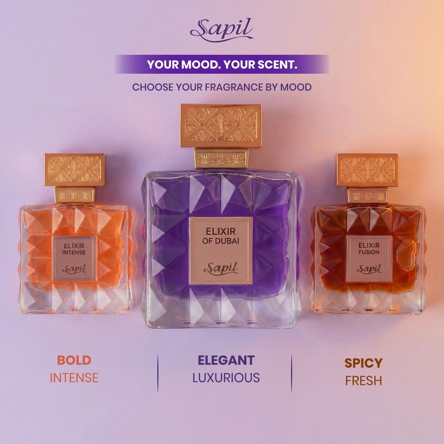 Sapil Elixir of Dubai Eau de Parfum – Long Lasting Unisex Amber Gourmand Perfume | Cocoa, Amber & Vanilla Notes | Warm Luxurious Signature Fragrance | 3.4 oz / 100ml
