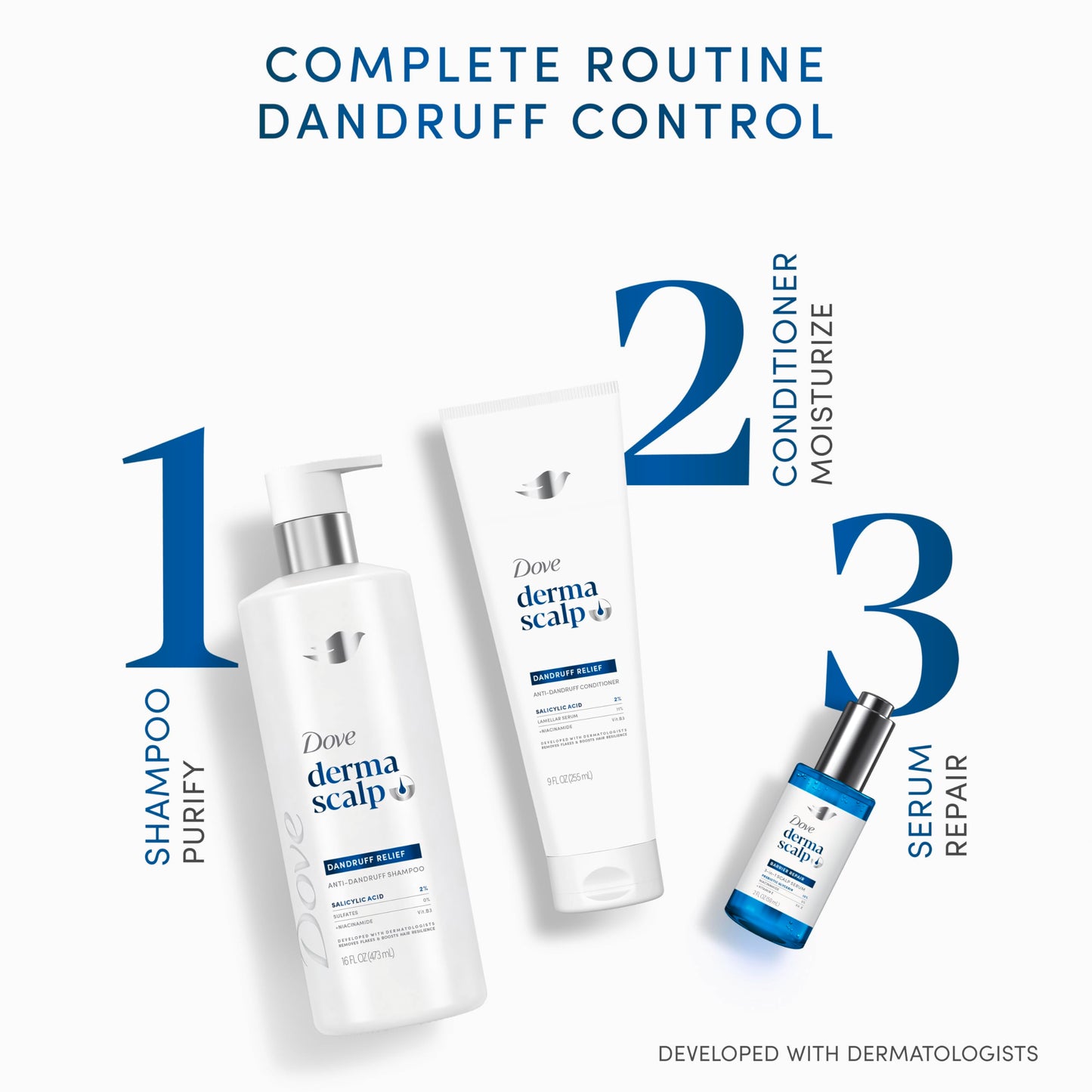 Dove Derma Scalp Dandruff Relief Conditioner 1 ct with Salicylic Acid, Lamellar Serum and Niacinamide for Removing Flakes & Boosting Hair Resilience 9 fl oz