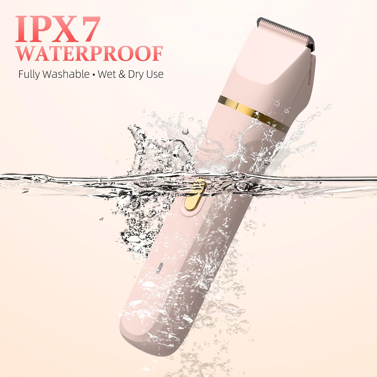 HOHOLE 5-in-1 Bikini Trimmer for Women, IPX7 Waterproof Electric Razors Shaver, Cordless Body Hair Trimmer, Facial & Pubic Hair Removal, Ceramic Blade (Blush)