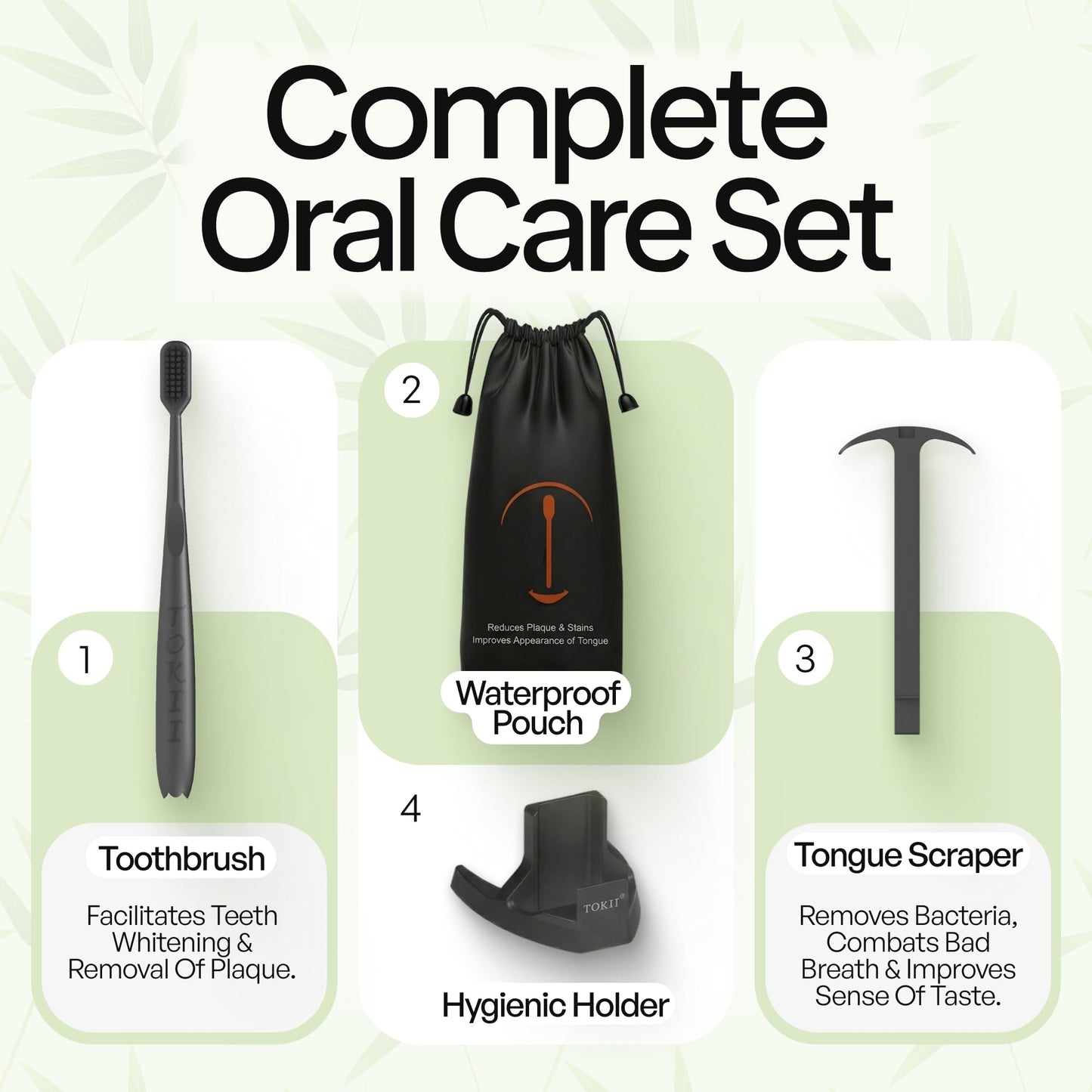 TOKII Tongue Scraper & Tongue Cleaner for Adults - Charcoal Infused Ultra Soft Bristles, Fights Bad Breath Naturally Includes Travel Toothbrush, Hygienic Stand and Waterproof Pouch (Black, Pack of 1)