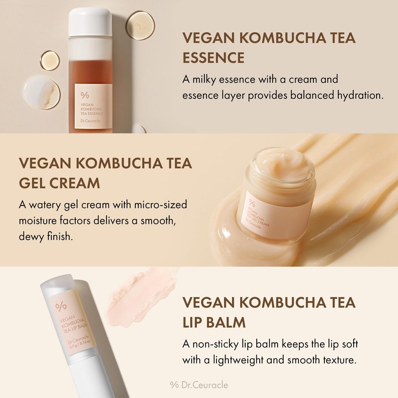 Dr.Ceuracle Vegan Kombucha Tea Essence and Gel Cream - Korean Skincare Gift Set for Holiday (Special Set)