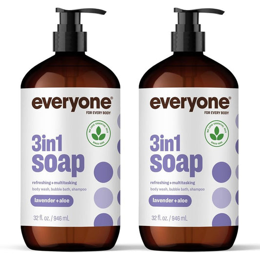 3-in-1 Lavender & Aloe Soap | Body Wash, Bubble Bath & Shampoo - 32 Oz (Pack of 2) with Essential Oils