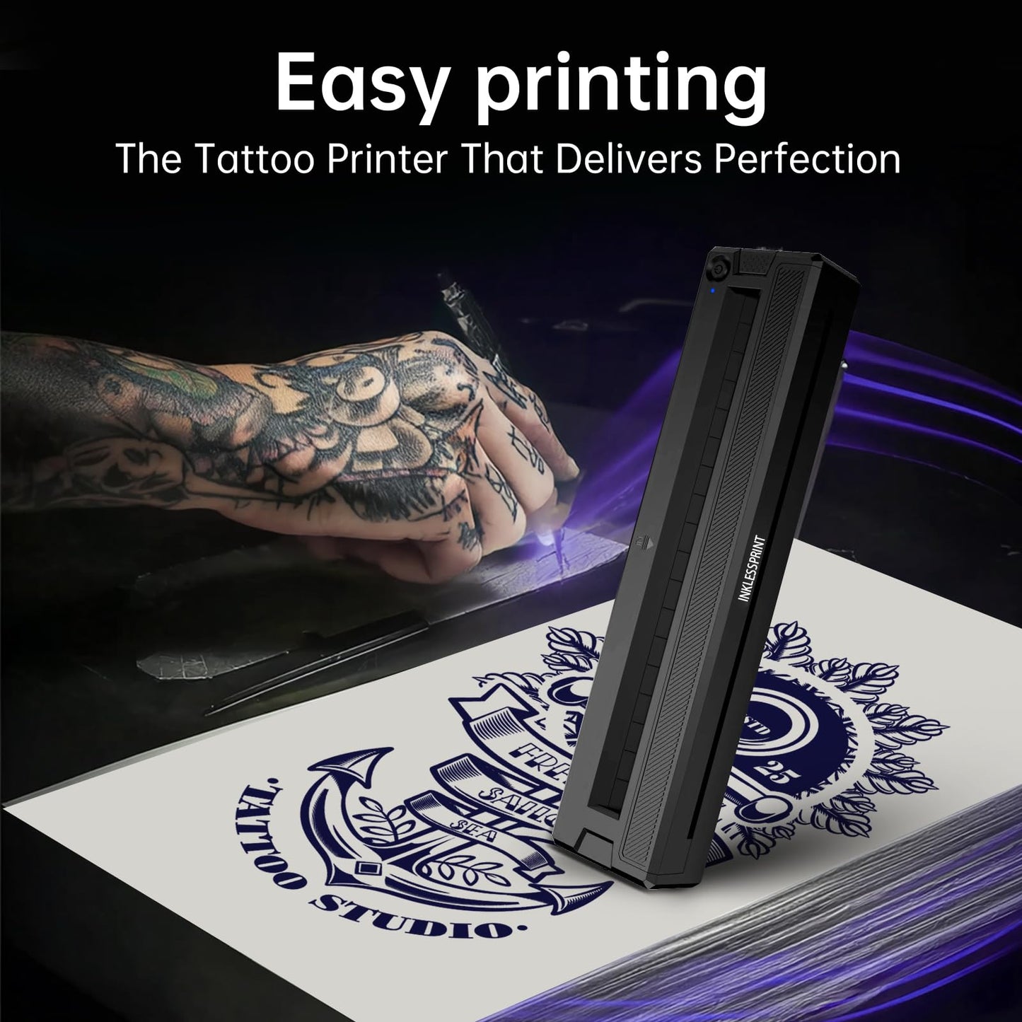 INKLESSPRINT Tattoo Stencil Printer Machine, Portable Tattoo Transfer Printer for Tattoo Artists & Enthusiasts, Support Smartphone,PC, Android, iOS, Windows,Mac.Grey