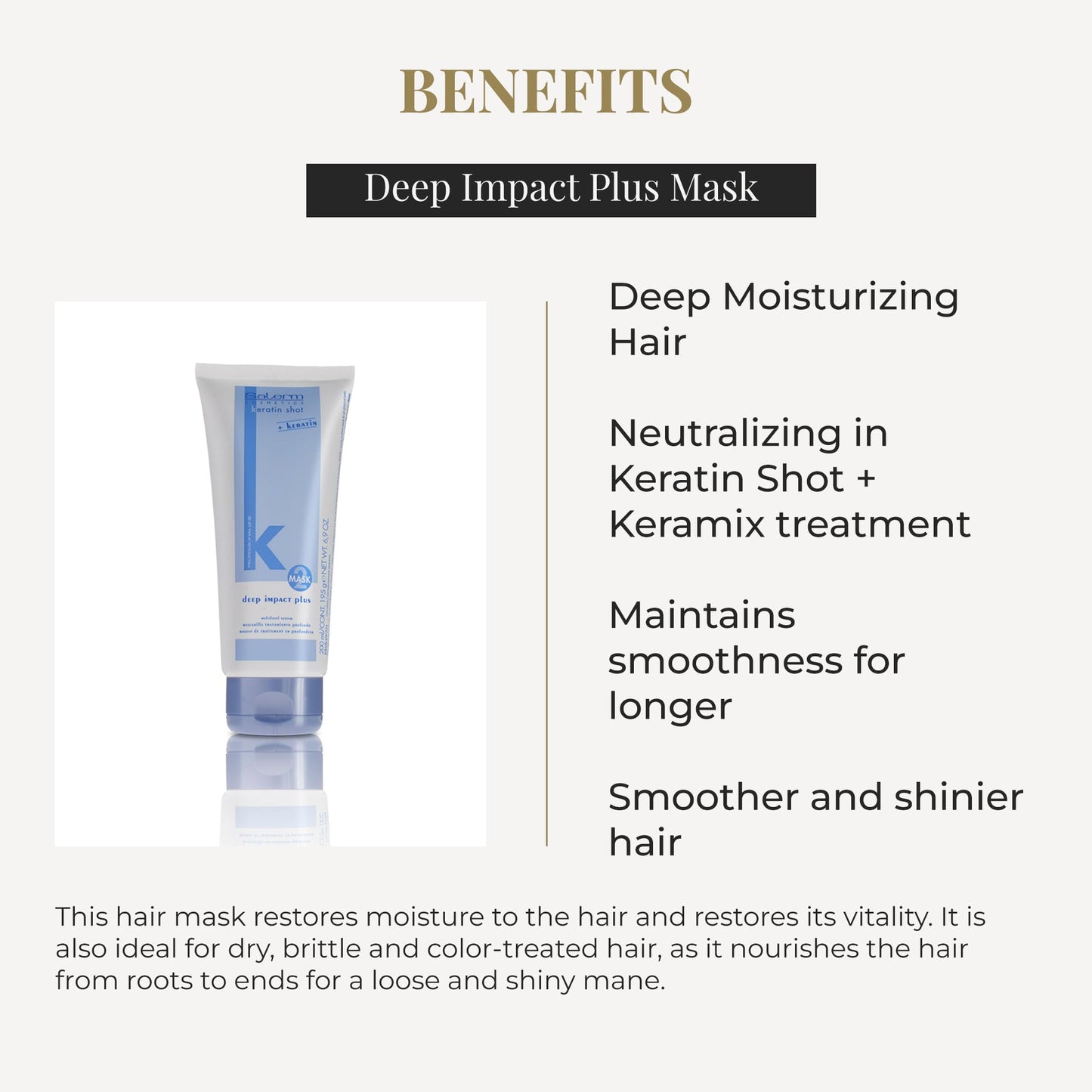 SALERM - Hydrating Hair Mask - Deep Impact Plus - 200 ml - Deep Hair Hydration - For Use After Keratin Shot + Keramix Treatment - Smooth and Straight Hair