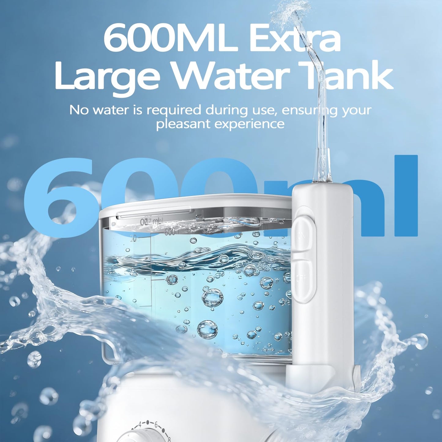 Water Dental Flosser, 600ML Large Water Tank Oral Irrigator for Teeth, 10 Modes Water Flosser with 5 Jet Tips Suitable for Multiple Users, IPX7 Waterproof Electric Flossing Machine for Family, White