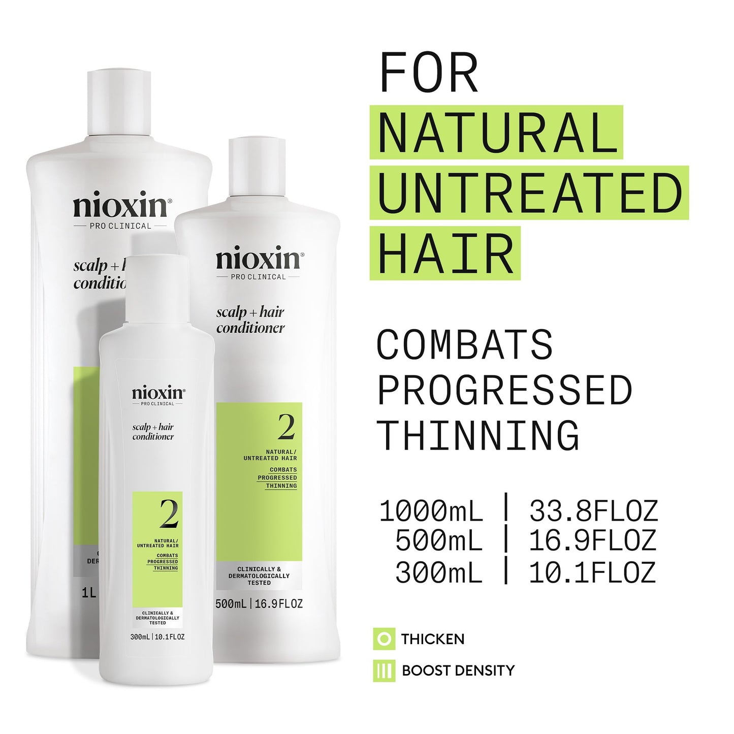 Nioxin Scalp + Hair Thickening System 2 Conditioner | For Natural or Untreated Hair with Progressed Thinning | With Niacinamide and Biotin |10.1 Fl oz.