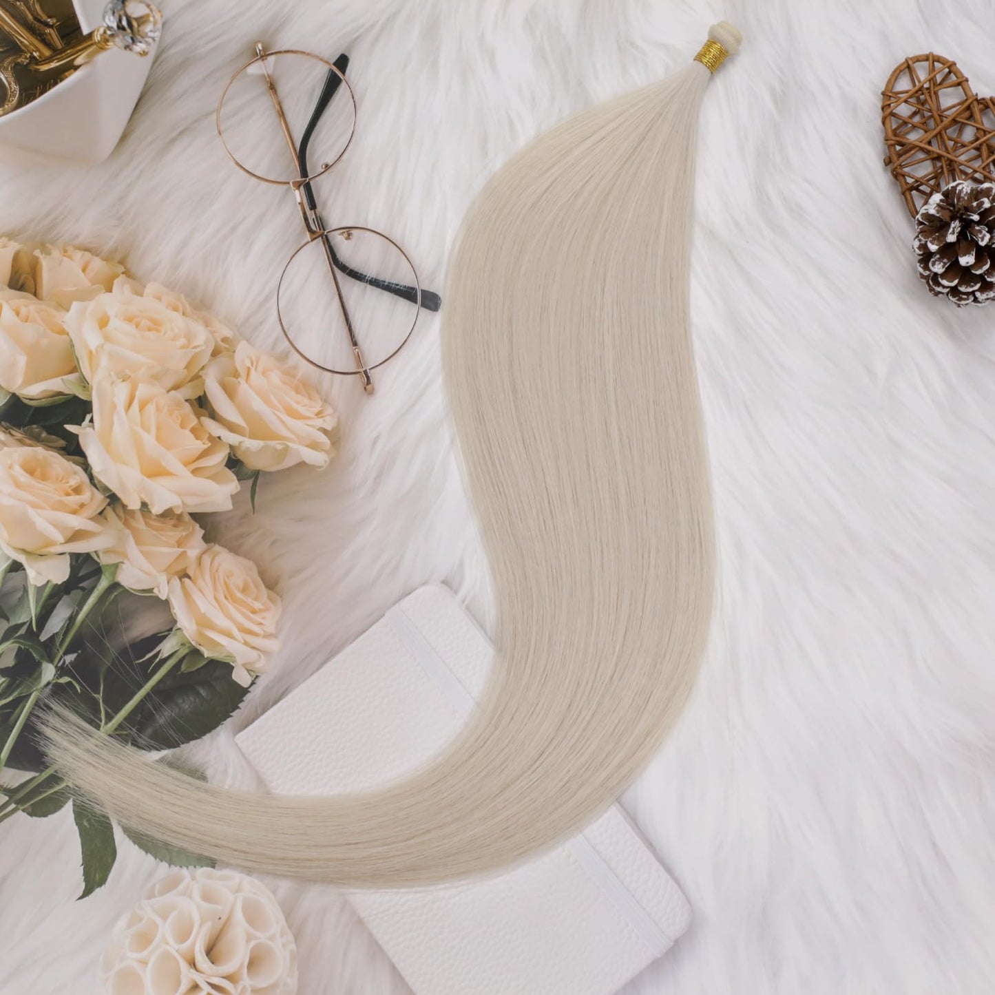 LaaVoo Hand Tied Weft Hair Extensions Human Hair Platinum Blonde Sew in Hair Extensions Real Human Hair Blonde 16 Inch 25g