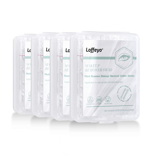 Loffeyo Makeup Remover Cotton Swabs, 4-Pack x 50 Count, Eye & Lip Sticks remover With White Lily, Liquid-Filled Makeup Remover Swabs, Space Saving and Travel Essentials