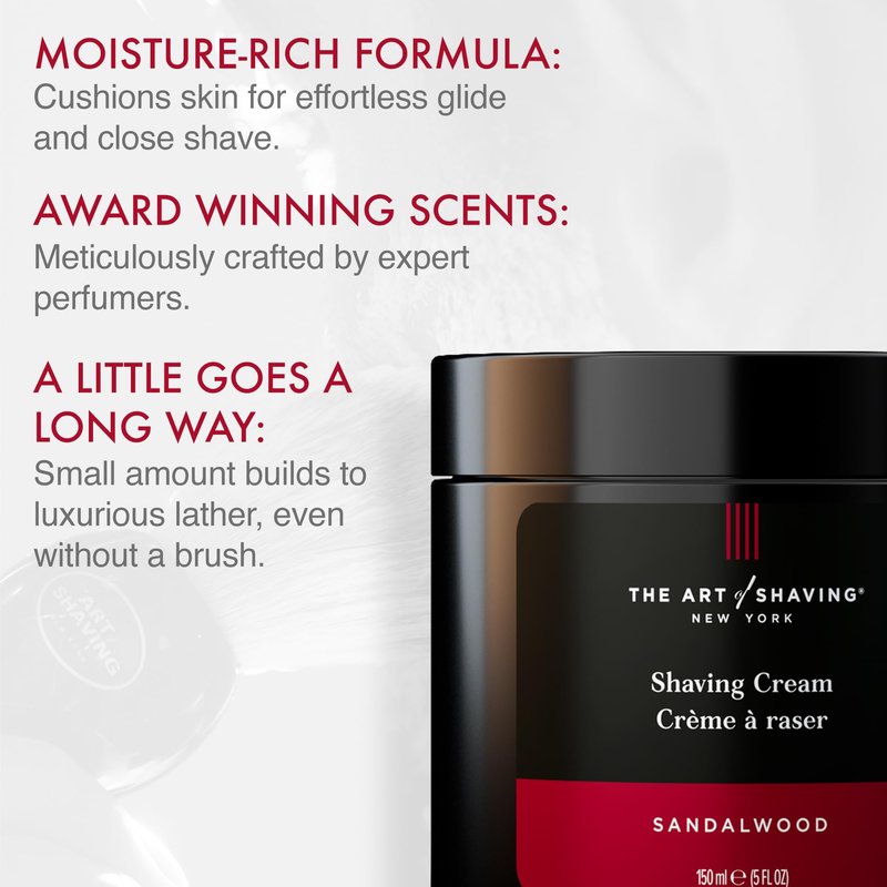 The Art of Shaving Sandalwood Shaving Cream for Men – Protects Against Irritation and Razor Burn – Hydrates and Nourishes Dry Skin – Clinically Tested for Sensitive Skin – 5 oz