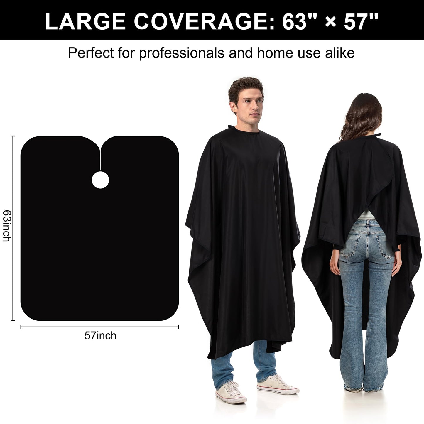 Barber Cape 63"x57" Hair Salon Capes Professional Hair Cutting Cape Black Waterproof Haircut Cape with Adjustable Snaps 5Pack