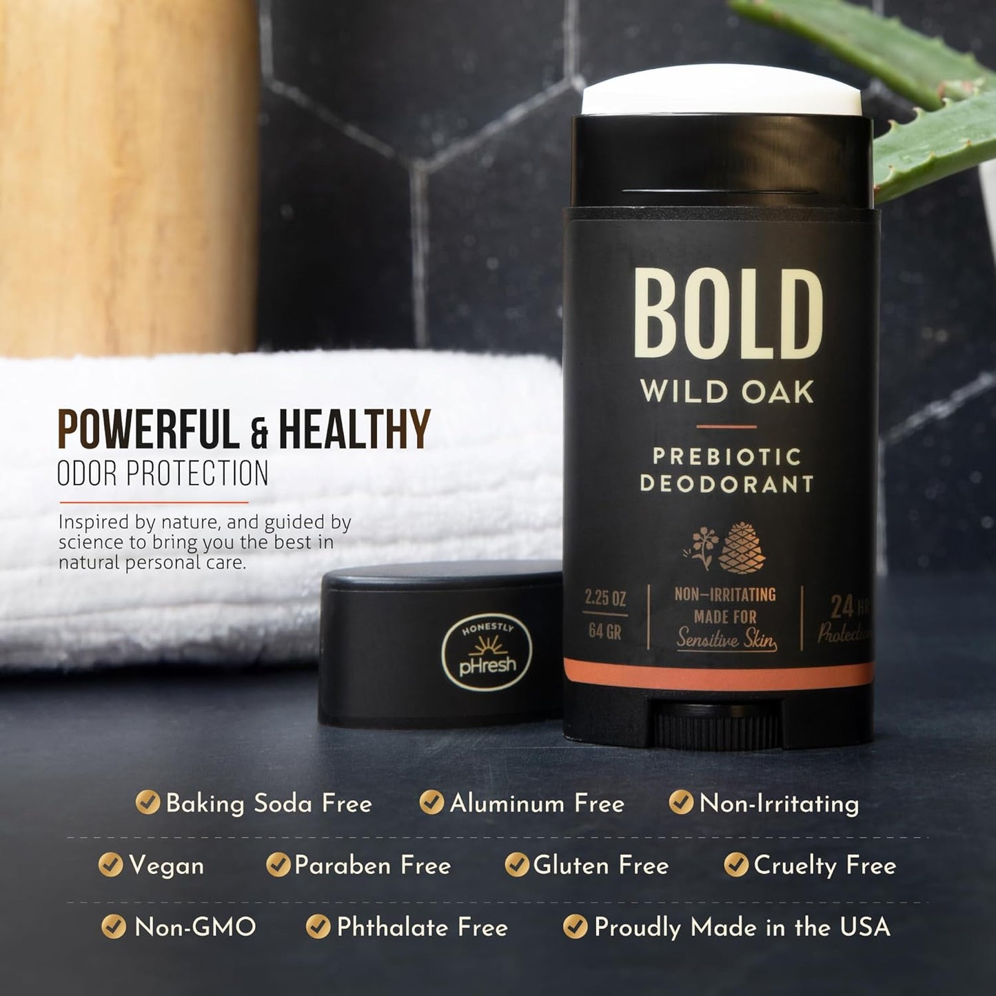 Prebiotic Natural Deodorant for Men - Aluminum & Baking Soda Free | 24-Hour Odor Protection, Bold Wild Oak Scent, 2.5 oz