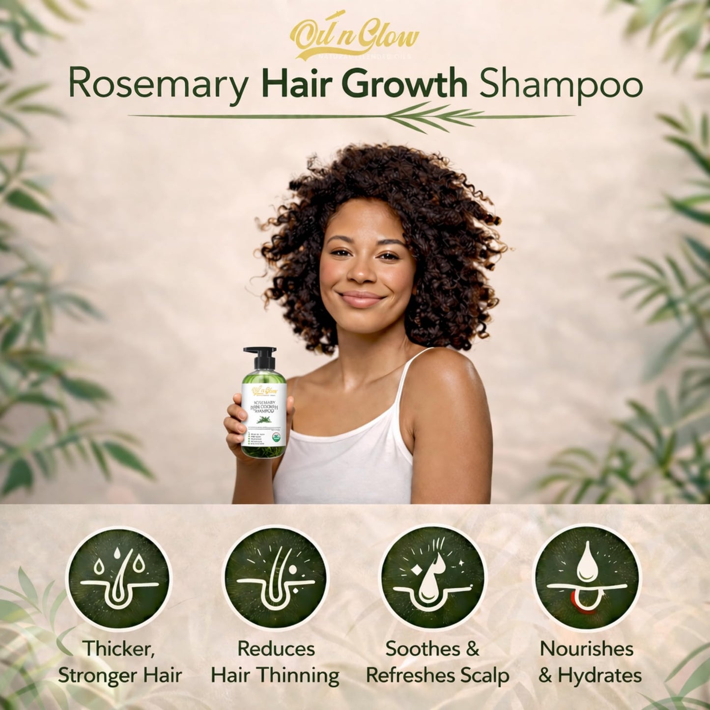 OilnGlow USDA Organic Rosemary Shampoo For Hair Growth For Thickening & Strengthening for Men & Women with Biotin, Scalp DHT Blocker Saw Palmetto For Thinning Hair Loss 10 Fl. Oz- Fragrance Free