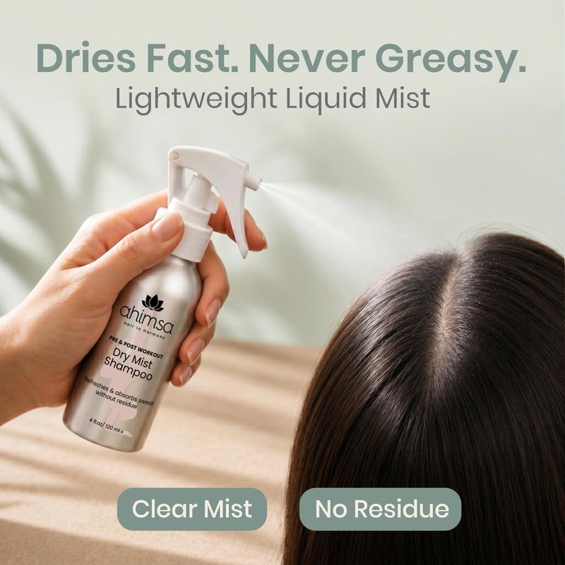 Ahimsa Non Aerosol Dry Shampoo Mist Spray Jasmine Scent, 4oz, No White Residue Spray Dry Shampoo for Women, Post Workout Hair Refresher for Sweat, Oil & Odor Control, Cruelty-Free Vegan Clean Formula