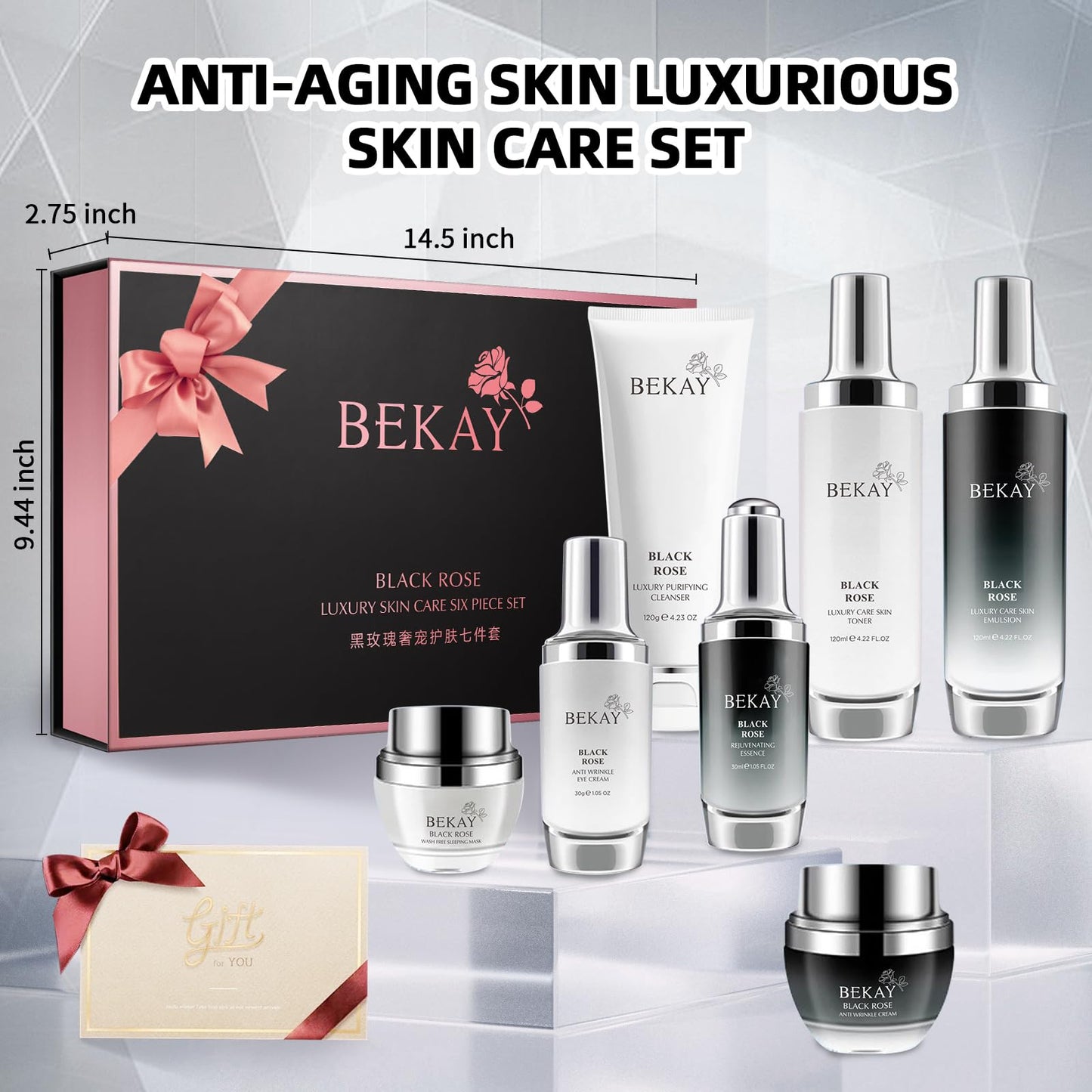 R RadiantRise Anti-Wrinkle Skin Care Set Black Rose Moisturizing Hydrating Skin Care Kit For All Types Of Skin Valentine's Day Gift