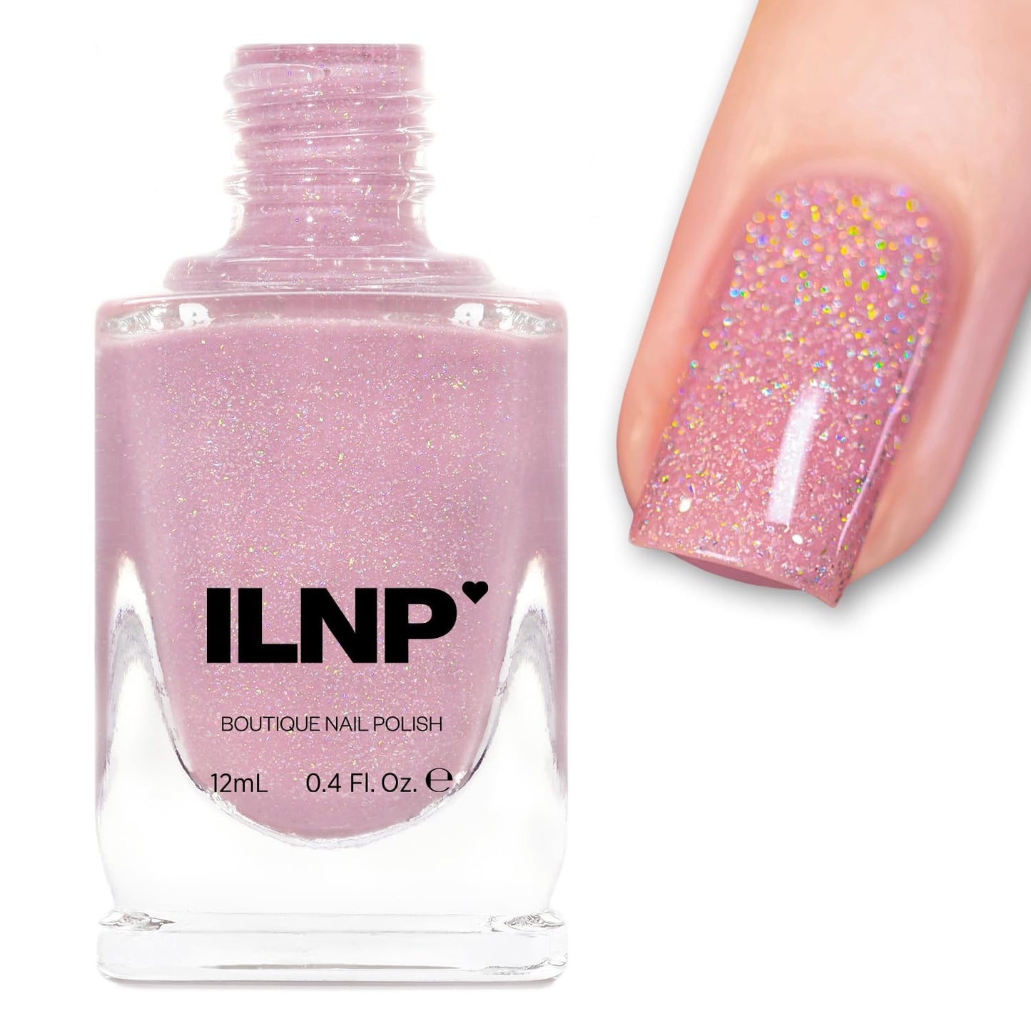 ILNP Sweet Pea - Seashell Pink Holographic Jelly Nail Polish, Buildable Pink Sparkle Nail Polish, Non-Toxic, Vegan, Cruelty Free, Non Gel