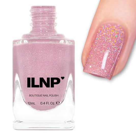ILNP Sweet Pea - Seashell Pink Holographic Jelly Nail Polish, Buildable Pink Sparkle Nail Polish, Non-Toxic, Vegan, Cruelty Free, Non Gel