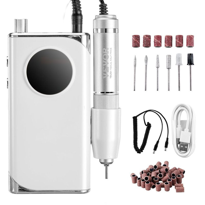 VEVOR Electric Nail Drill - 40,000RPM Rechargeable E-File Machine with LCD Display | 6 Bits & 50 Sanding Bands for Manicure & Pedicure