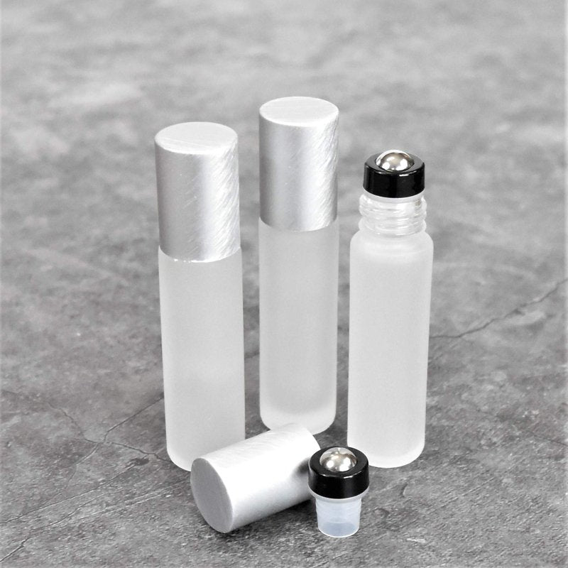 12-Pack Frosted Clear Glass Roller Bottles with Brushed Silver Leakproof Caps – Premium Quality Empty Roll-On Bottles for Essential Oils, Perfumes, Serums, DIY Aromatherapy & Beauty Products