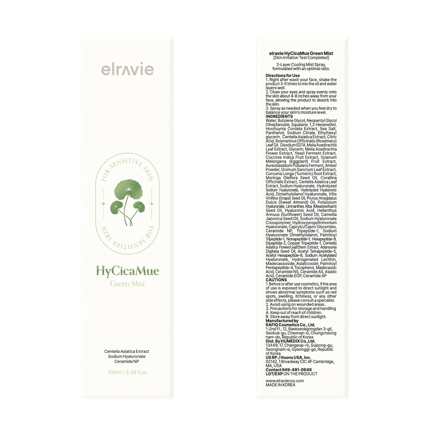 elravie HyCicaMue Green Face Mist | Ultra-Fine Face Spray for Instant Calming & Moisturizing | Cica, Peptide, Ceramide, Hyaluronic Acid | Reduce Excess Sebum & Soothe Irritated Skin | Korean Skin Care