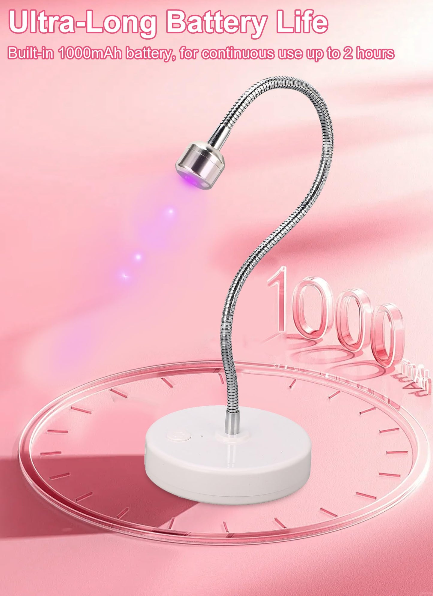 Gel Polish Dryer, LED Nail Lamp 3W Quick Drying Curing Machine with Adjustable Light Hose, Built in Battery for Home Salon Manicure
