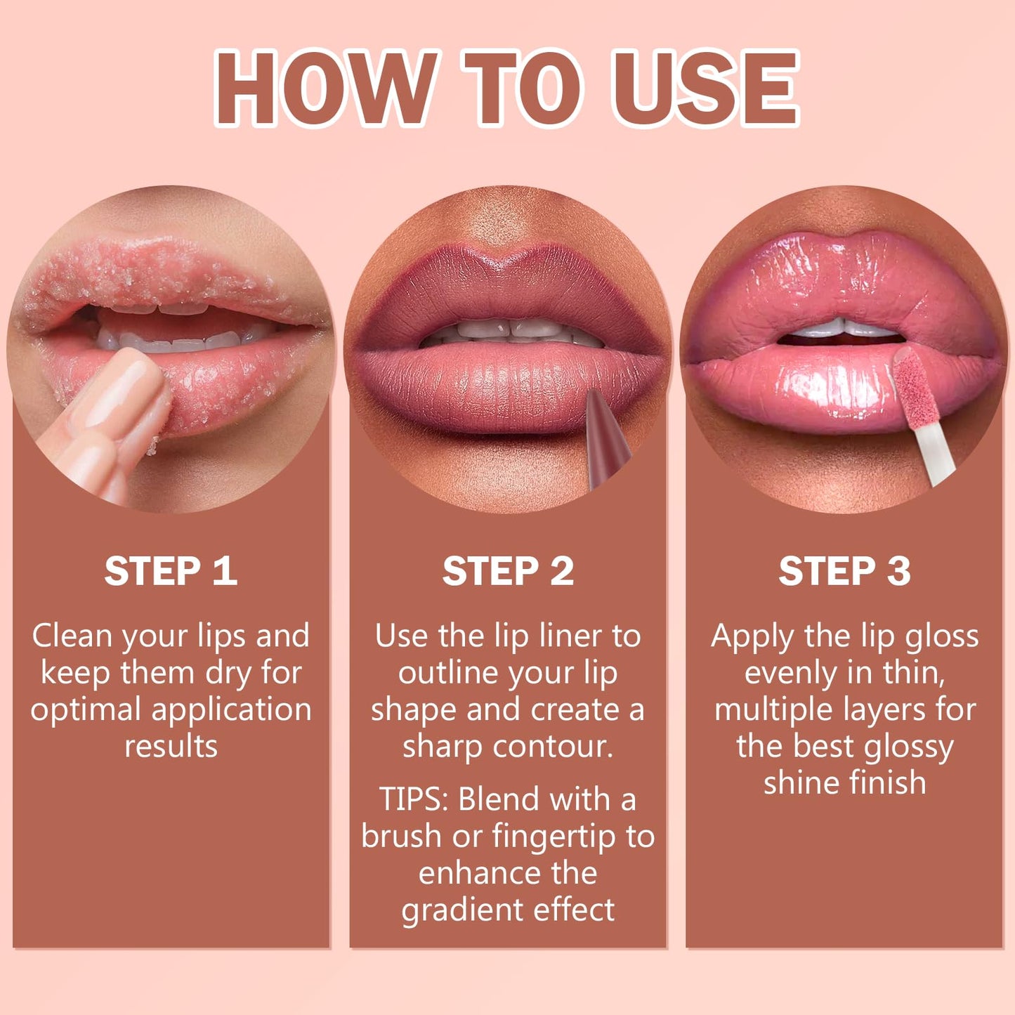 Jutqut Lip Liner & Gloss Lipstick Combo - 2 in 1 Dual-Ended Lip Combo Set, Nude Brown Velvet Matte Lip Liner & Buildable Light Brown Glowy Lip Gloss Kit for Women, Long Wear Shiny Plumping Finish, 06