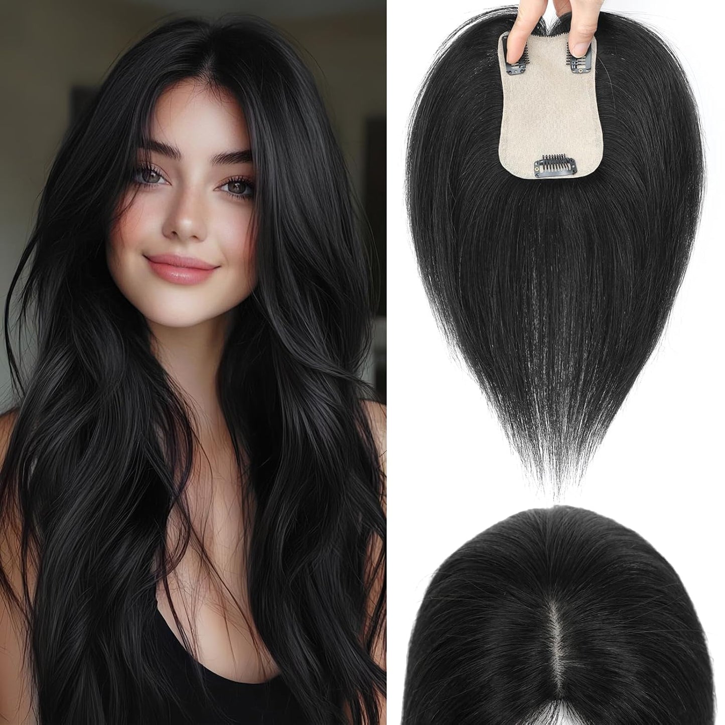 LEDIZE Hair Toppers for Women Real Human Hair, 360° Cover Middle Part Human Hair Toppers for Women with Thinning Realistic Scalp Line Upgrade Basement Toppers Hair Pieces Light Brown, Side Bangs