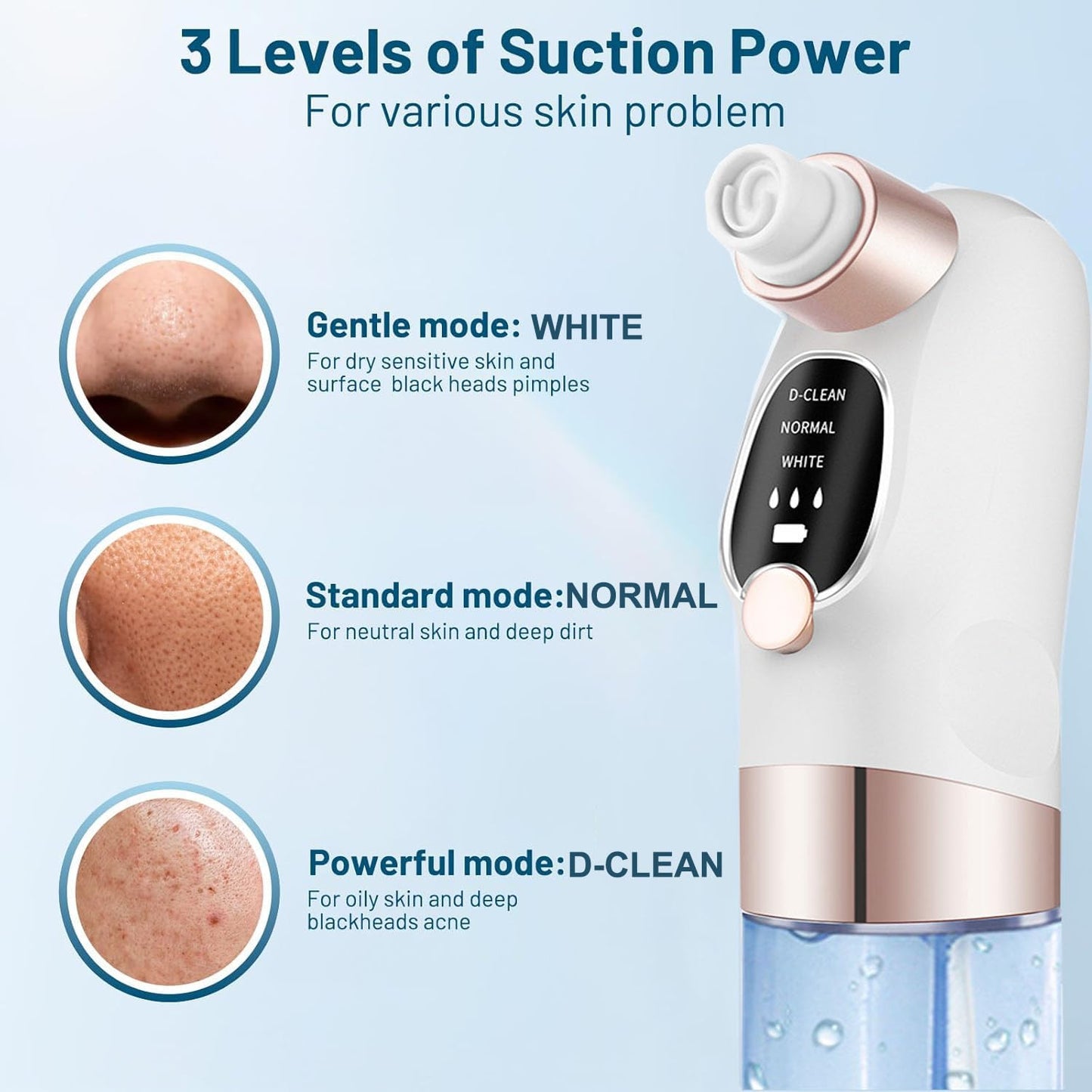 Blackhead Remover Vacuum with Water Chamber, Black Head Remover and Deep Hydration for Face, Pore Vacuum for Men and Women, Blackhead Remover Tools, 6 Suction Heads & 3 Adjustment Modes