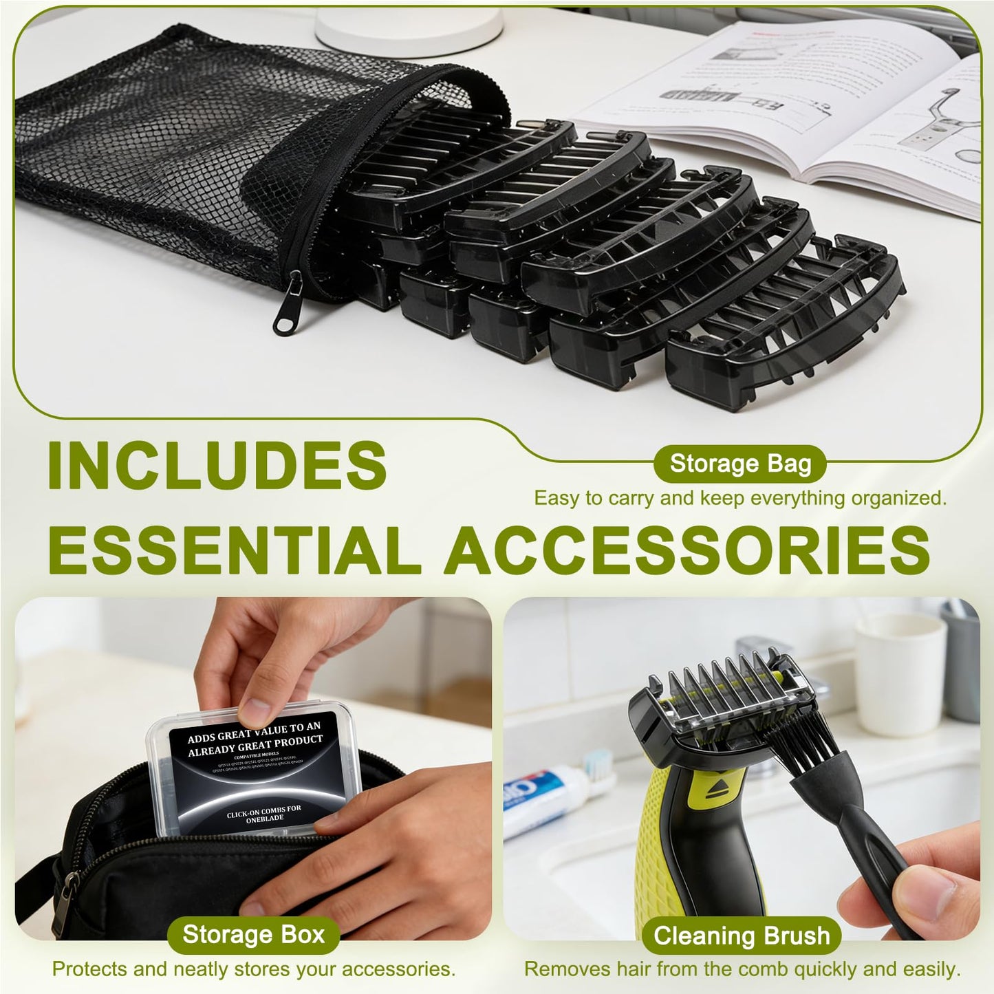 Guide Comb 0.5/1/1.5/2/2.5/3/3.5/4/4.5/5/7/9 MM for Norelco Trimmer Shaver, Compatible with Obalde QP2724/QP2834/QP2520/30, QP2620, Hybrid Electric Trimmer Guards with Cleaning Brush and Storage Bag