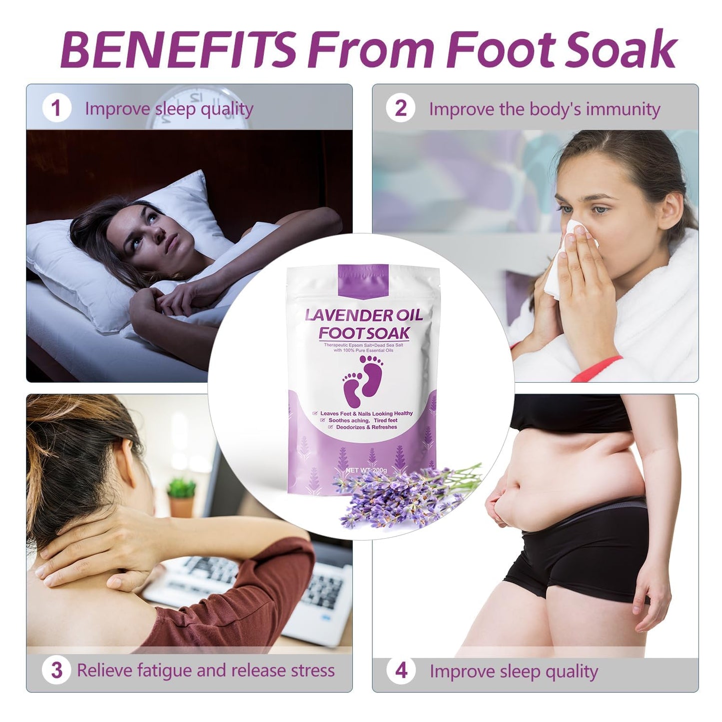 Tea Tree Oil Foot Soak with Epsom Salt, Lavender Oil Foot Soak - For Toenail Repair, Athletes Foot, Softens Calluses, Soothes Sore & Tired Feet, Nail Discoloration, Spa Pedicure Care, pack of 2