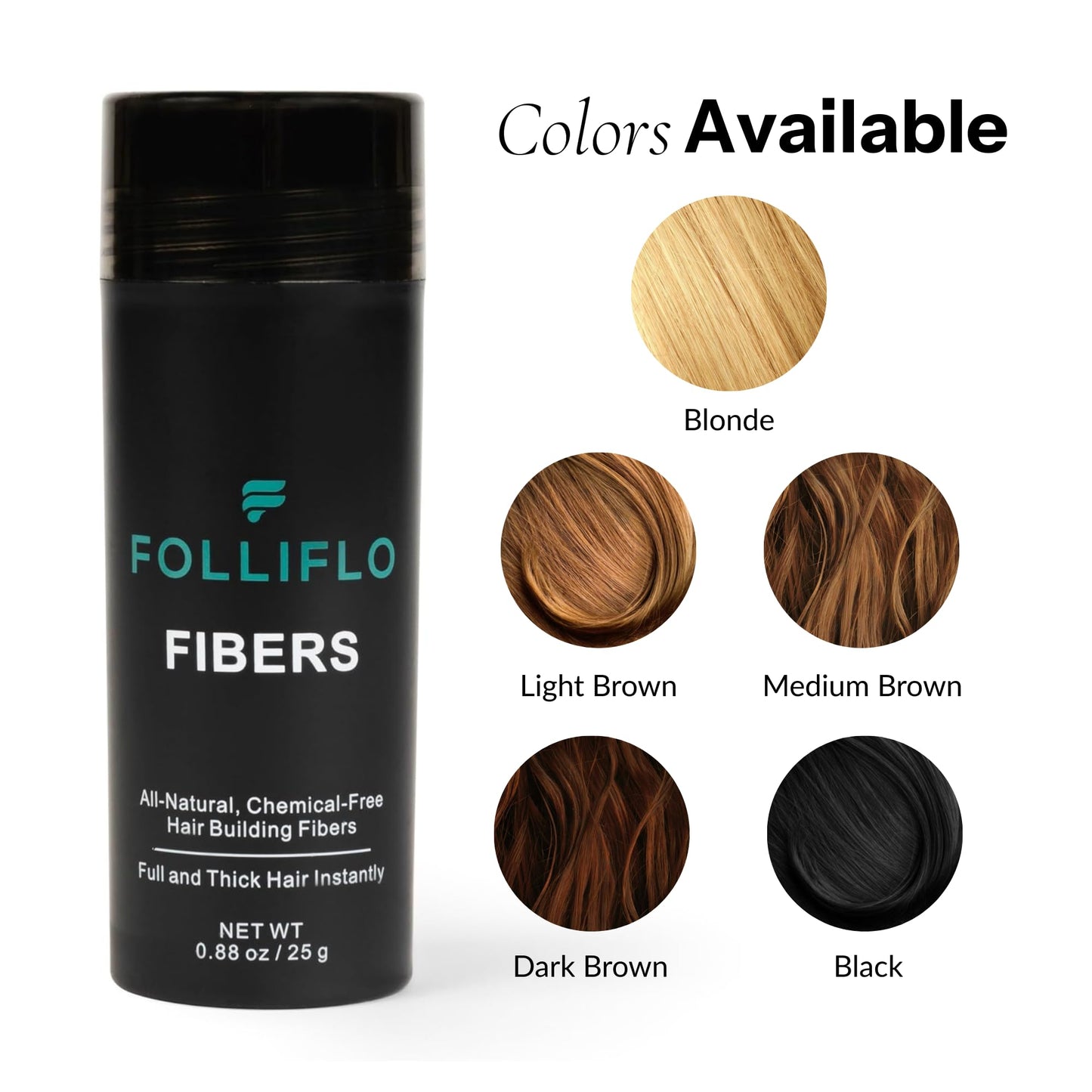 Folliflo Hair Fibers for Thinning Hair Concealment – Instant Fiber Spray & Filler Powder for Fuller-Looking Hair (Black)