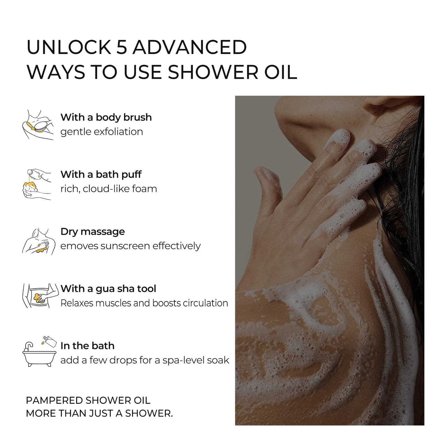 NOUGAT Pampered Shower Oil for Daily Bath Routine, Transforming Oil-to-Milk Body Cleanser for Makeup & Sunscreen Removal, Hydrating Botanical Wash for Dry Skin Relaxation at Home, Exotic Scent, 372g