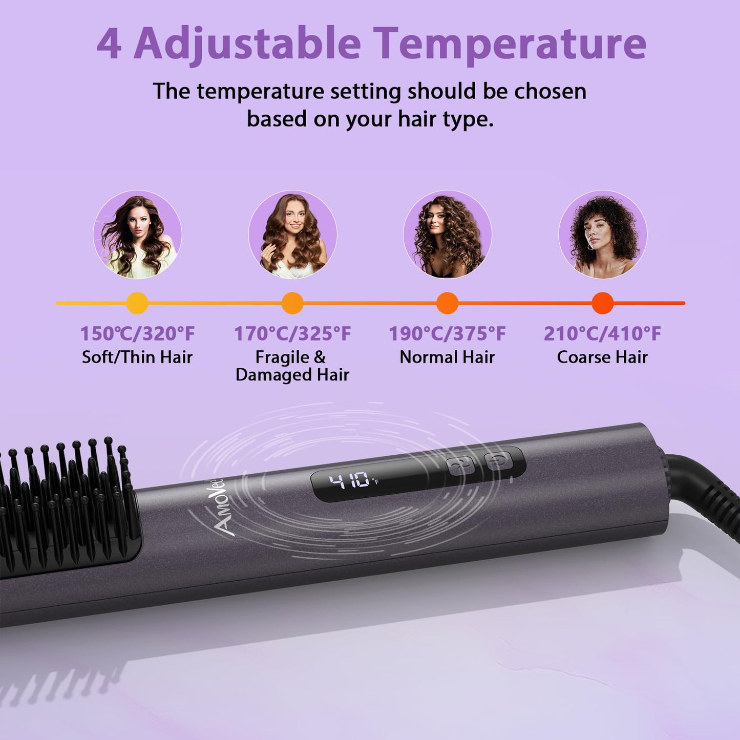 Straightening Brush,Hair Straightener Brush for Women with Negative Ions Cool Air 30S Fast Heating Dual Voltage Flat Iron for Thick Curly Hair