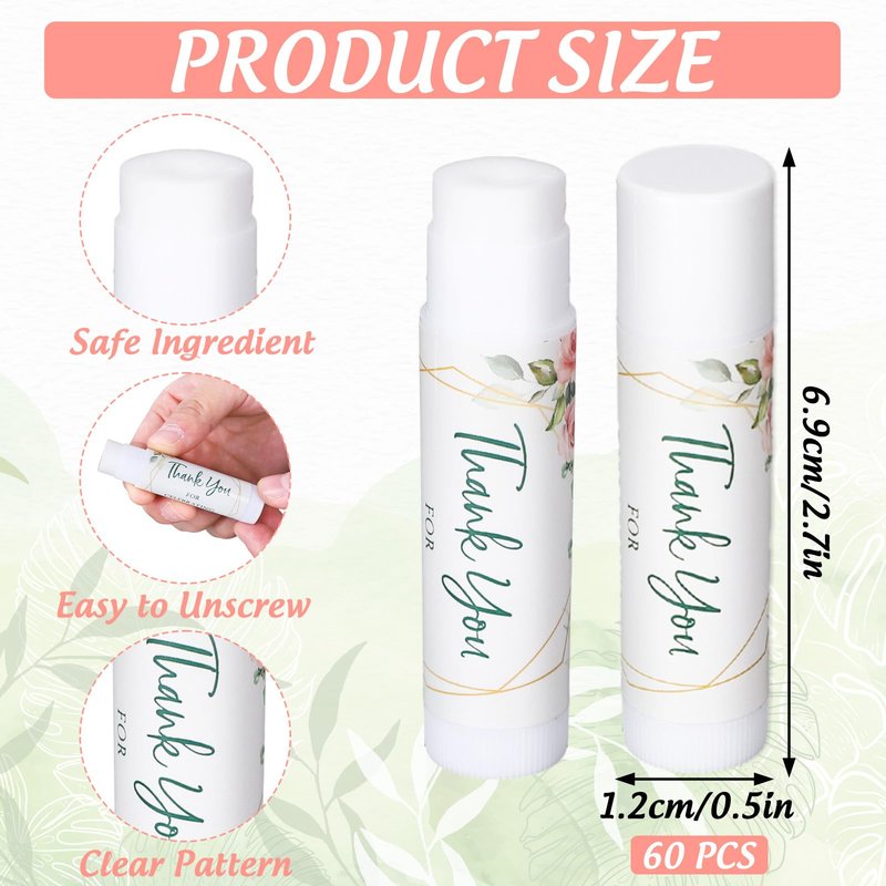 Whaline 60 Pcs Wedding Thank You Gift Lip Balm Bulk Flower Floral Lip Balms Vanilla Flavor Moisturizing Lips Care Guest Basket Gift Stuffer for Bridal Baby Shower Birthday Party Favor Supplies