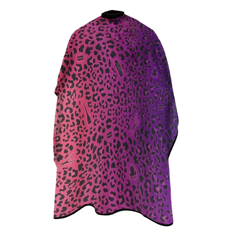 King Midas Barber Hair Cutting Cape for Men & Women - Adjustable Neck Hair Cape for Haircuts with Snap Button, Hairstylist Essentials - Leopard – Purple & Pink