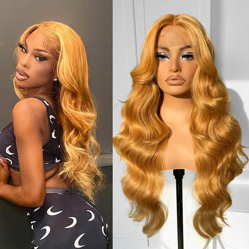Honey Blonde Lace Front Wig - Glueless Body Wave Synthetic Hair | Pre-Plucked, Natural Hairline
