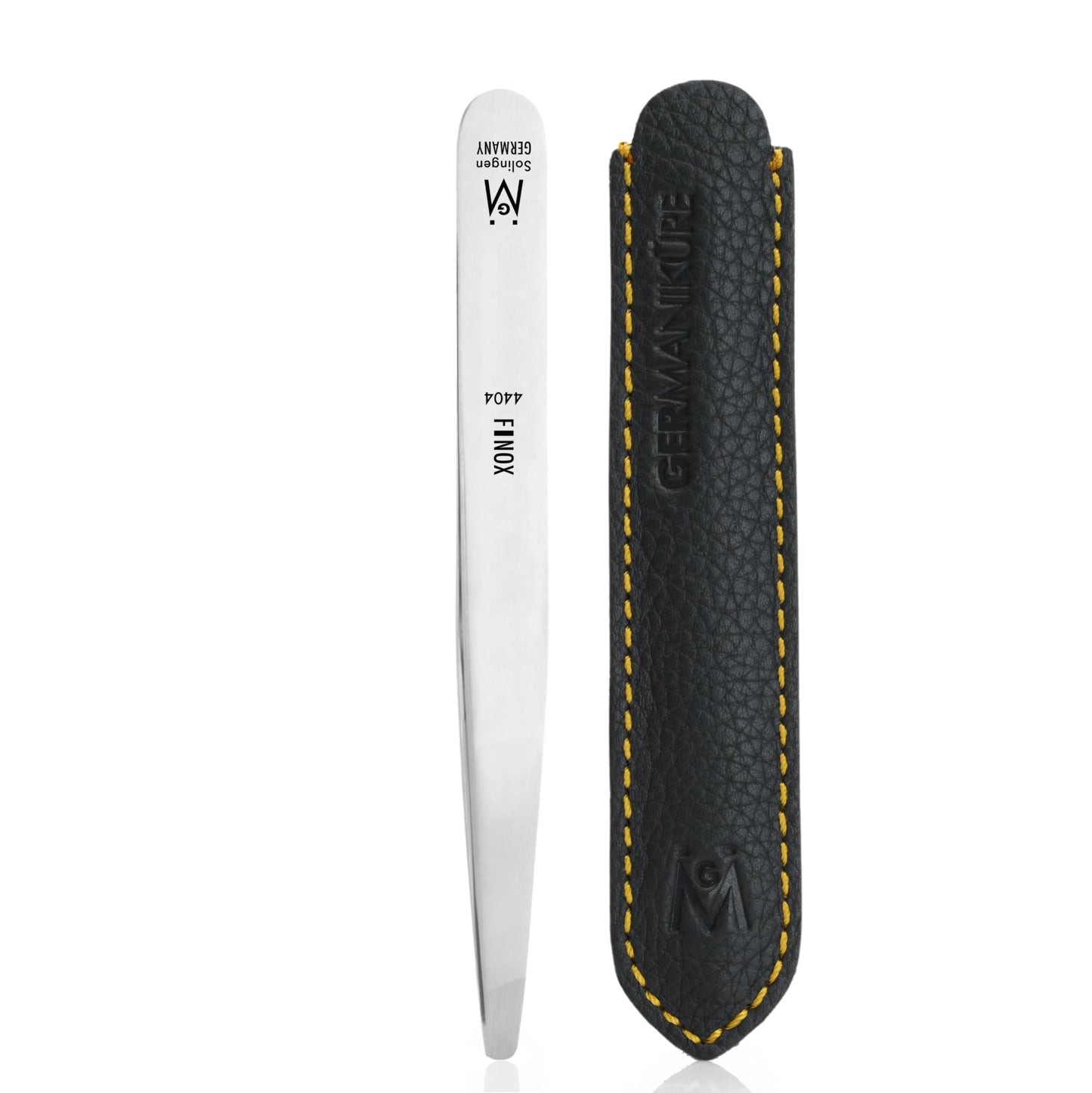 GERMANIKURE Diabetic Rounded Tweezers in Leather Case - FINOX Surgical Stainless Steel Round Safety Tip for Facial Hair Remover - Easy Grip Plucking Tweezer - Ethically Made in Solingen, Germany