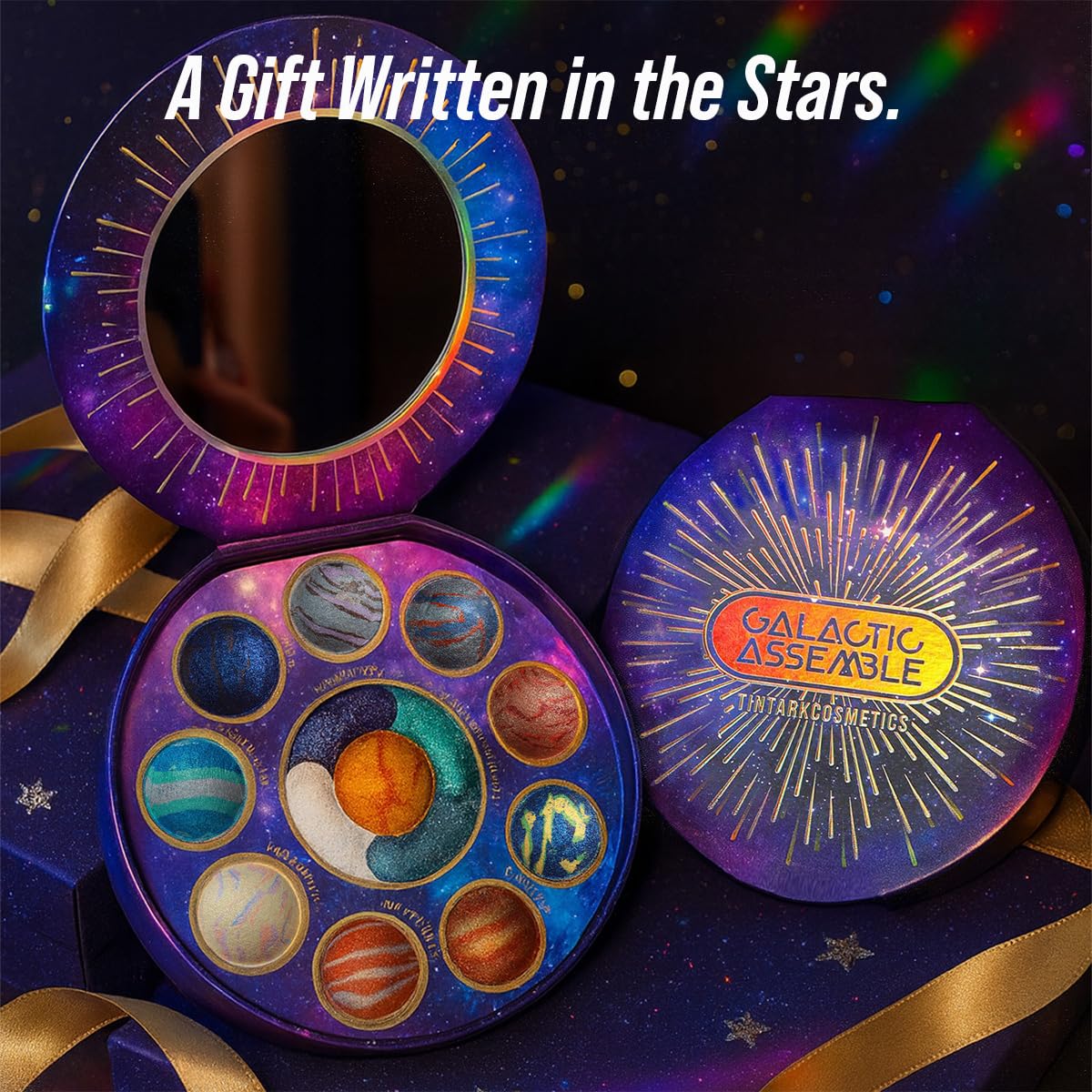 Tintark Galactic Assemble Eyeshadow Palette, 14 Solar System Shimmer Shades, 3D Planet Design, Wet Pressed Metallic Powder, Talc Free Vegan Galaxy Makeup Gift for Women Teens
